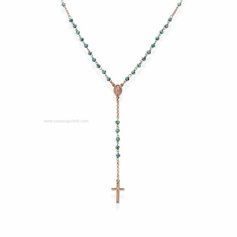 Collana Donna Amen Con Rosario E Cristalli Multicolor, Modello CRO10GTOVE4, Argento
