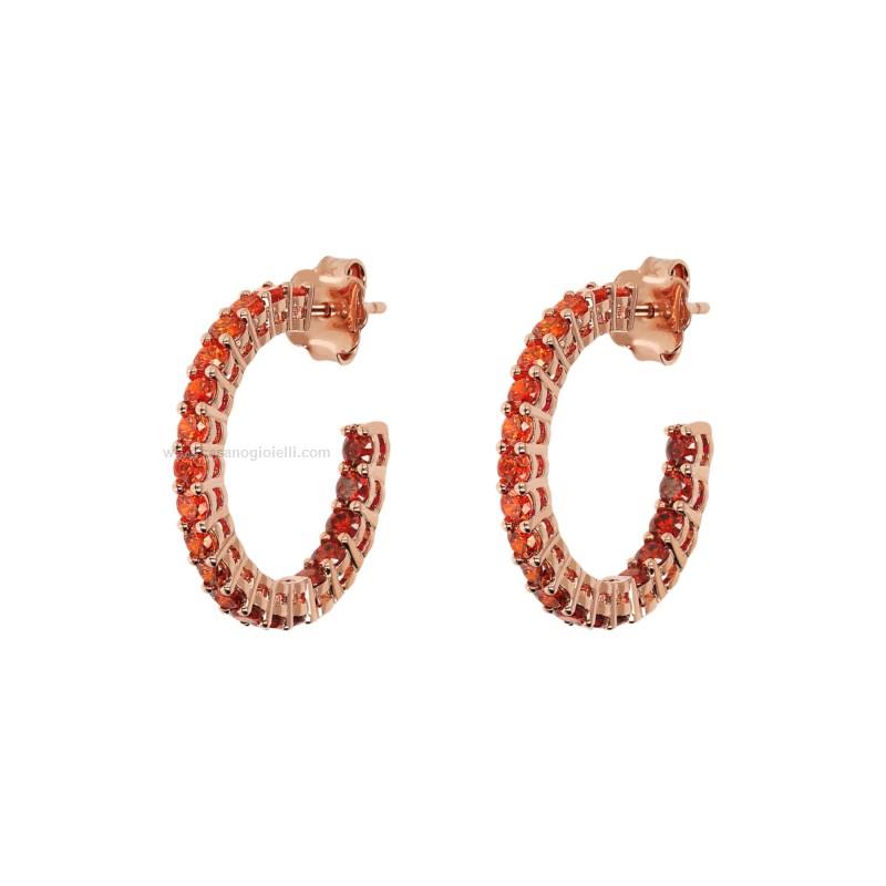 BRONZALLURE Orecchini A Bottone Donna, Placcati Oro 18k, Pietre Prisma Gem Bordeaux, Anallergici, Made In Italy