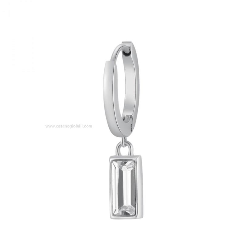 Brosway Orecchino Singolo Donna A Cerchio, Collezione CHAKRA, In Acciaio 316L Con Cristallo Baguette, Diametro 25mm