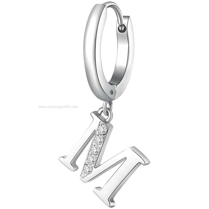 Orecchino Singolo Brosway Chakra BHKE069 - Cerchio In Acciaio 316L Con Cristalli E Lettera M, Gioiello Donna