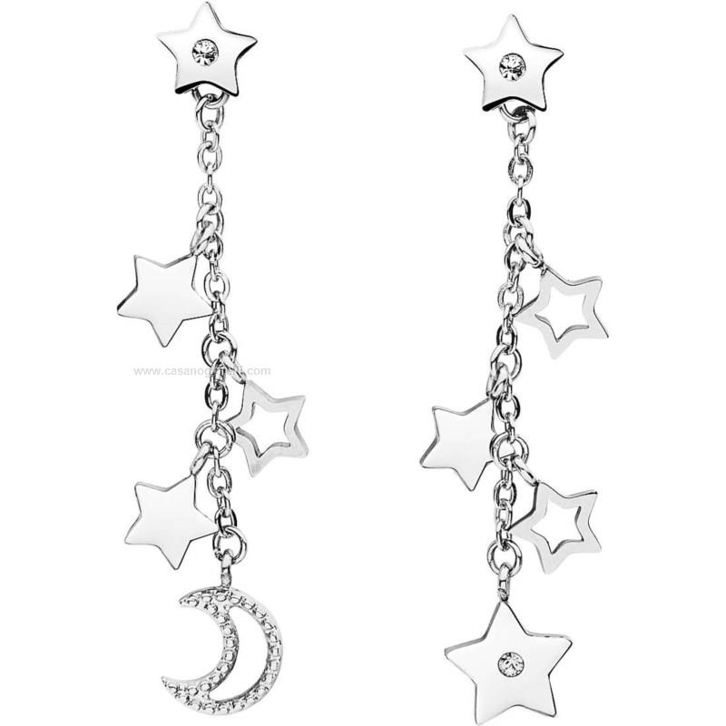 Brosway Orecchini Donna Chant - Pendenti In Acciaio 316L Con Cristalli, Simboli Luna E Stella - BAH53
