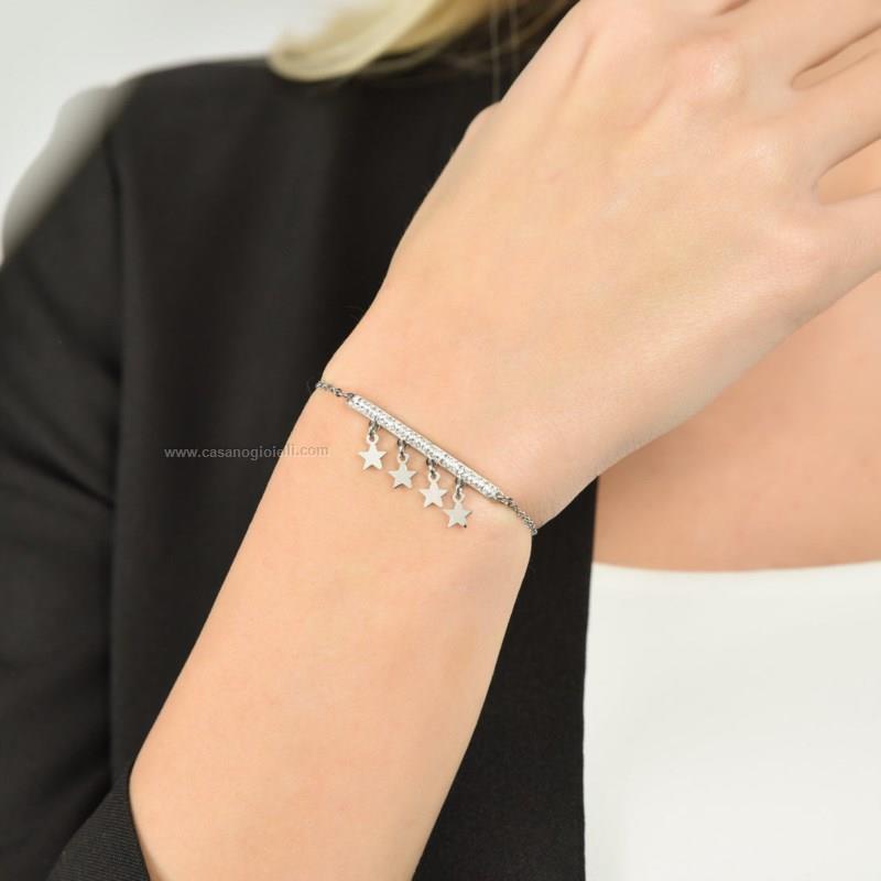 Bracciale Luca Barra In Acciaio Anallergico Con Pendente Sole E Cristalli Bianchi – Modello BK2330