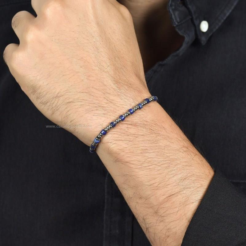 Luca Barra Bracciale Uomo In Acciaio Con Pietre Lapis Lazuli, BA1171, 19+3 Cm