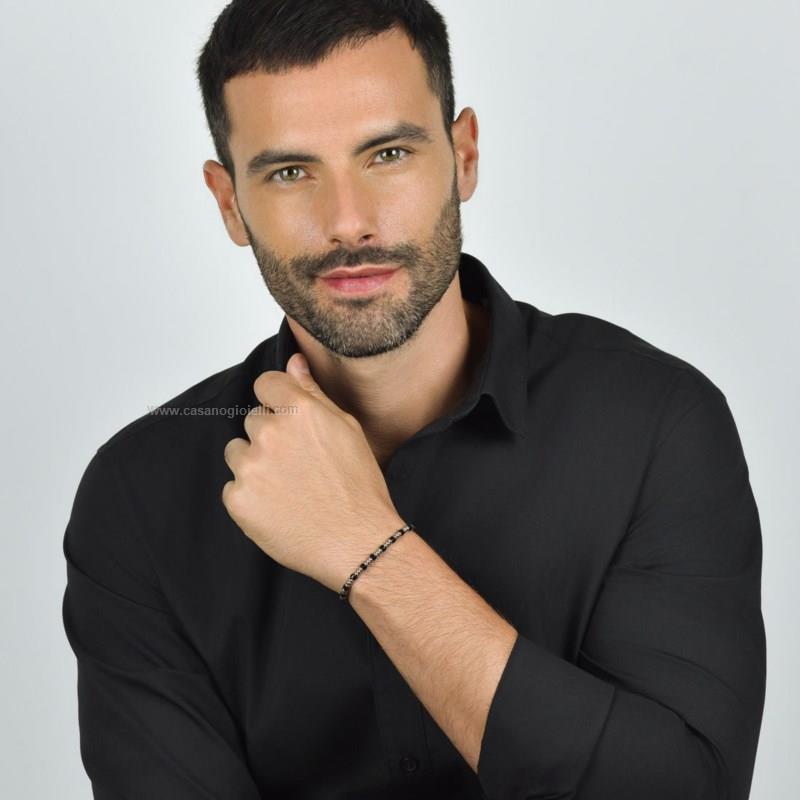 Morellato Bracciale Uomo Acciaio E Onice - Collezione PIETRE - Lunghezza 19+3 Cm - Chiusura A Moschettone - Regalo Uomo